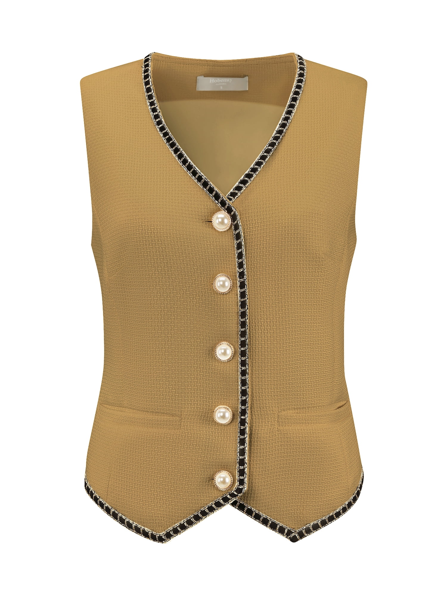 DARING DIVA Women's Tweed Blazer Vest V Neck Casual Business Waistcoat S Brown