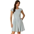 thumbnail image 1 of DARING DIVA Women's Tweed Cap Sleeve A Line Vintage Pleated Dresses L Blue White, 1 of 6