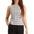 thumbnail image 1 of DARING DIVA Women's Tweed Elegant Crew Neck Business Vest Tops M White Black, 1 of 7