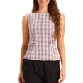 thumbnail image 1 of DARING DIVA Women's Tweed Elegant Crew Neck Business Vest Tops S Pink White, 1 of 7