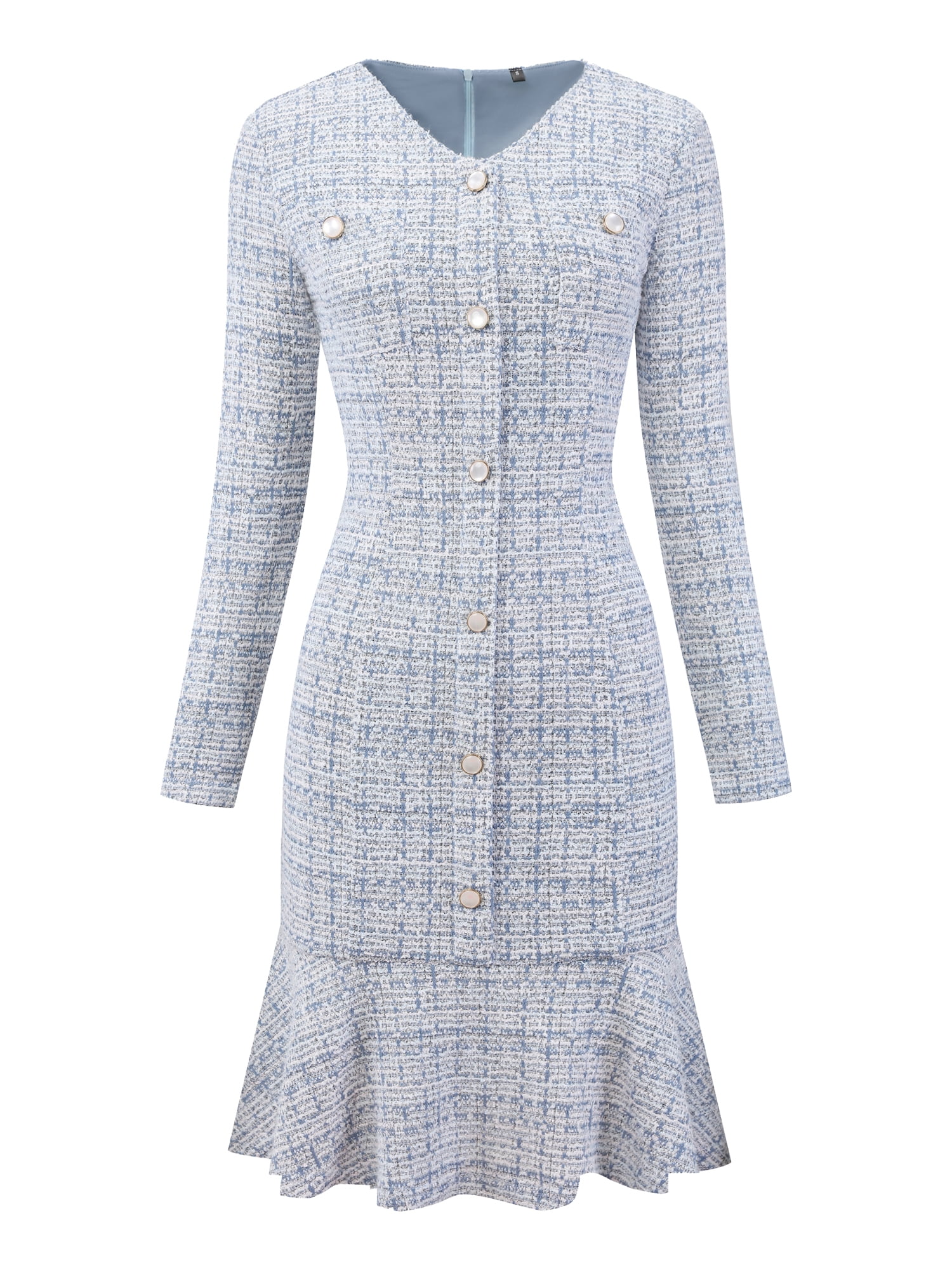 DARING DIVA Women's Tweed Long Sleeve Wedding Cocktail Bodycon Dress 2XL Light Blue