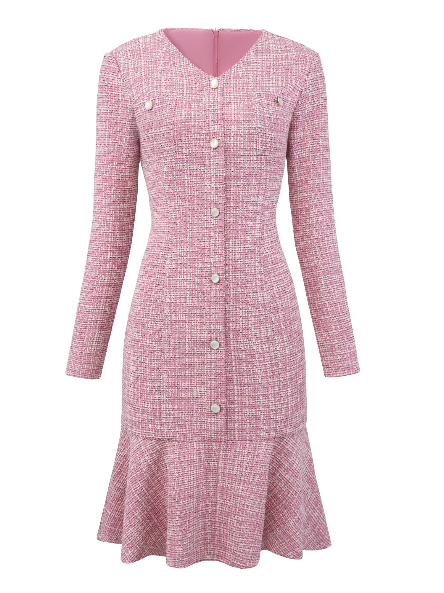 DARING DIVA Women's Tweed Long Sleeve Wedding Cocktail Bodycon Dress M Pink