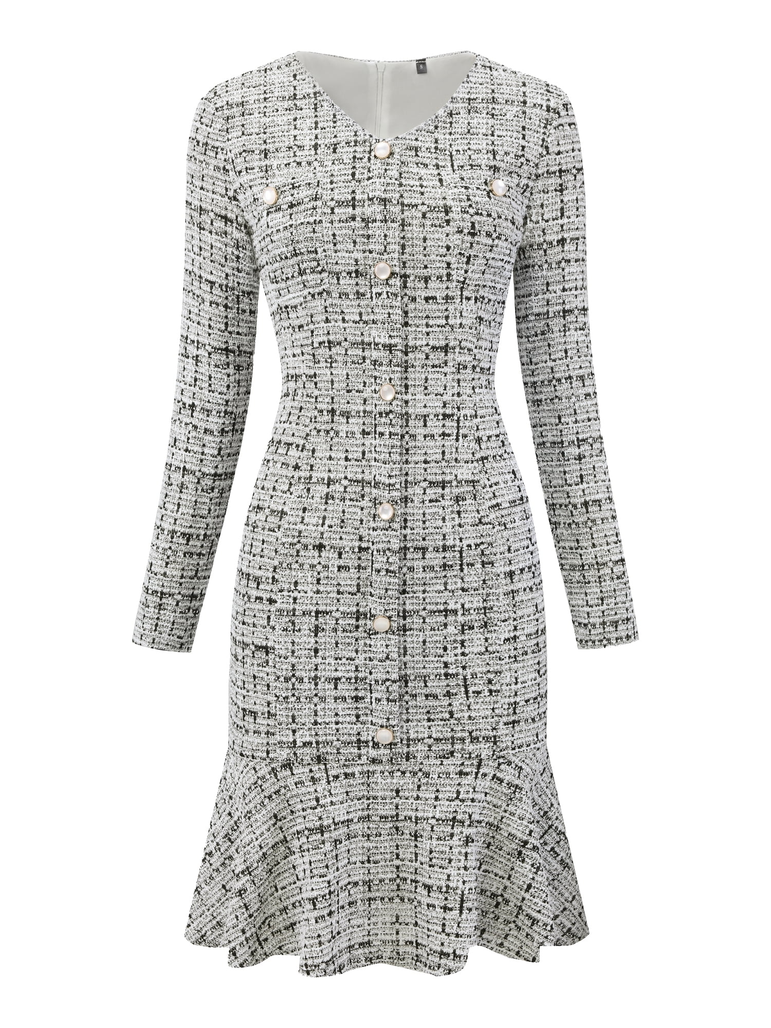 DARING DIVA Women's Tweed Long Sleeve Wedding Cocktail Bodycon Dress M White