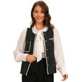 thumbnail image 1 of DARING DIVA Women's Tweed Plaid Round Neck Sleeveless Vintage Vests XS Black, 1 of 6