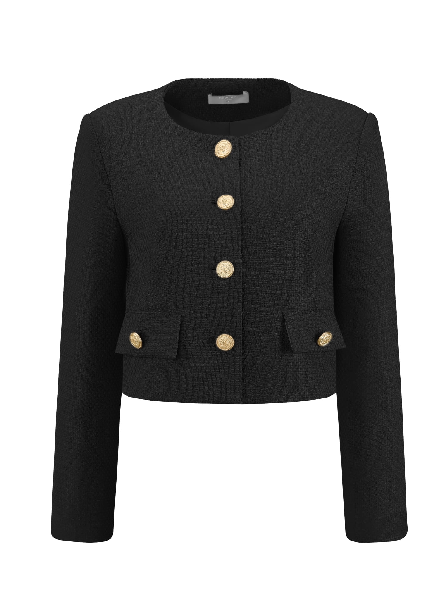 DARING DIVA Women's Tweed Short Jacket Collarless Office Cropped Blazer 2XL Black