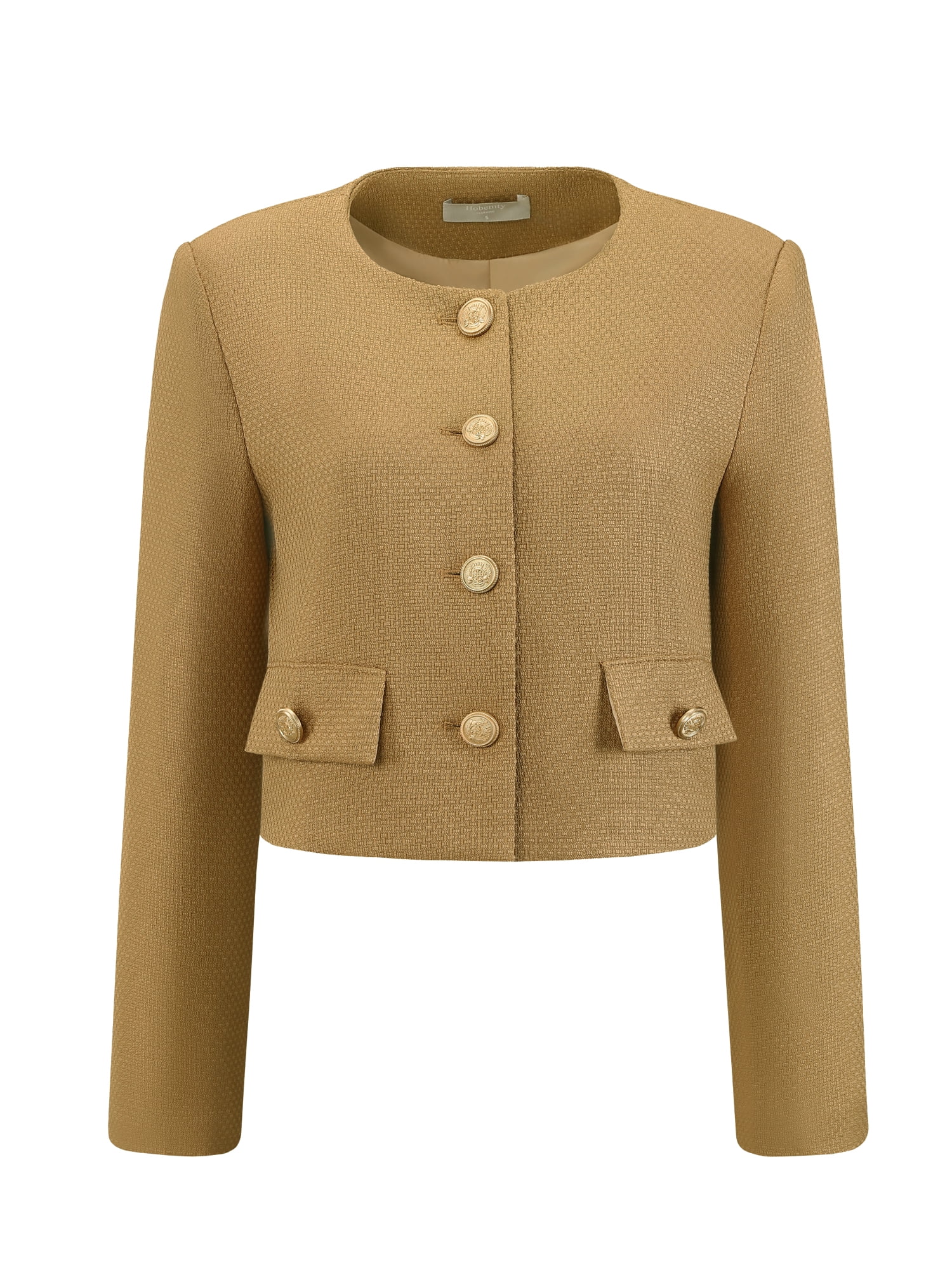 DARING DIVA Women's Tweed Short Jacket Collarless Office Cropped Blazer XL Brown