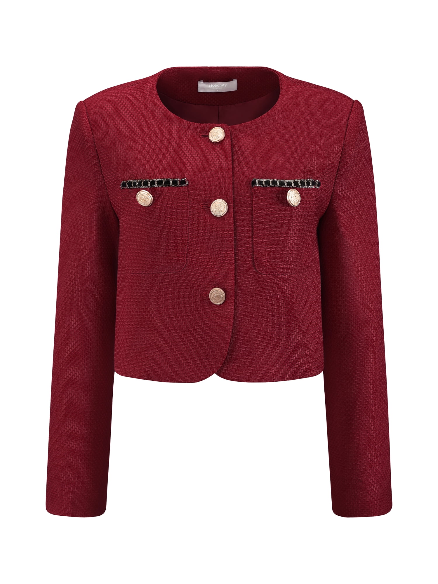 DARING DIVA Women's Crew neck Button Down Long Sleeve Cropped Blazer 2XL Red