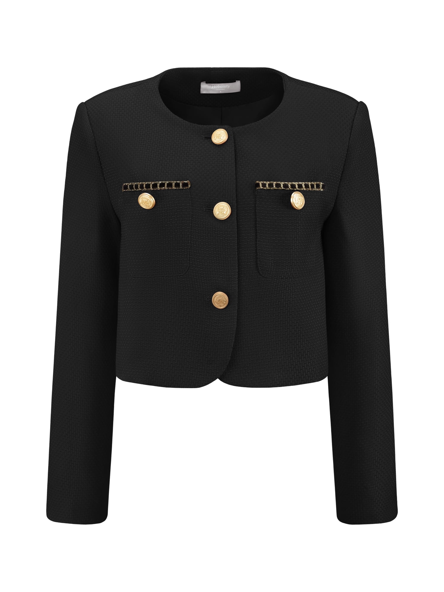 DARING DIVA Women's Crew neck Button Down Long Sleeve Cropped Blazer M Black