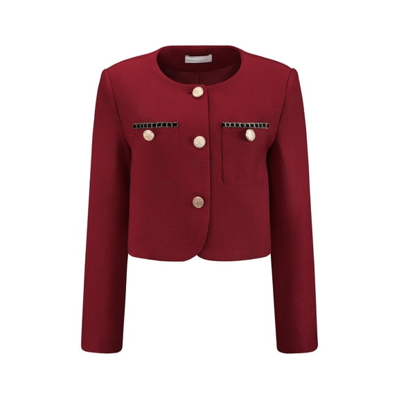 DARING DIVA Women's Tweed Short Jacket Crewneck Cropped Blazer XL Red