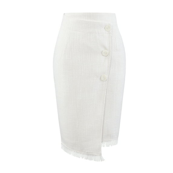 DARING DIVA Women's Tweed Skirt Work Office Asymmetrical Short Skirts L White
