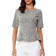 thumbnail image 1 of DARING DIVA Women's Tweed Top Round Neck Short Sleeve Pullover Blouse L Gray Black, 1 of 6