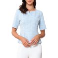 thumbnail image 1 of DARING DIVA Women's Tweed Top Round Neck Short Sleeve Pullover Blouse M Sky Blue, 1 of 6