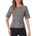 thumbnail image 1 of DARING DIVA Women's Tweed Top Round Neck Short Sleeve Pullover Blouse XS Black, 1 of 6