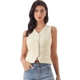 thumbnail image 1 of DARING DIVA Women's Tweed V Neck Sleeveless Button Down Waistcoat XS Beige, 1 of 6