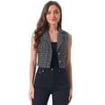 thumbnail image 1 of DARING DIVA Women's Tweed Vest Notched Lapel Collar Plaid Waistcoat Jackets XL Black, 1 of 6