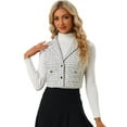 thumbnail image 1 of DARING DIVA Women's Tweed Vest Notched Lapel Collar Plaid Waistcoat Jackets XS White, 1 of 6