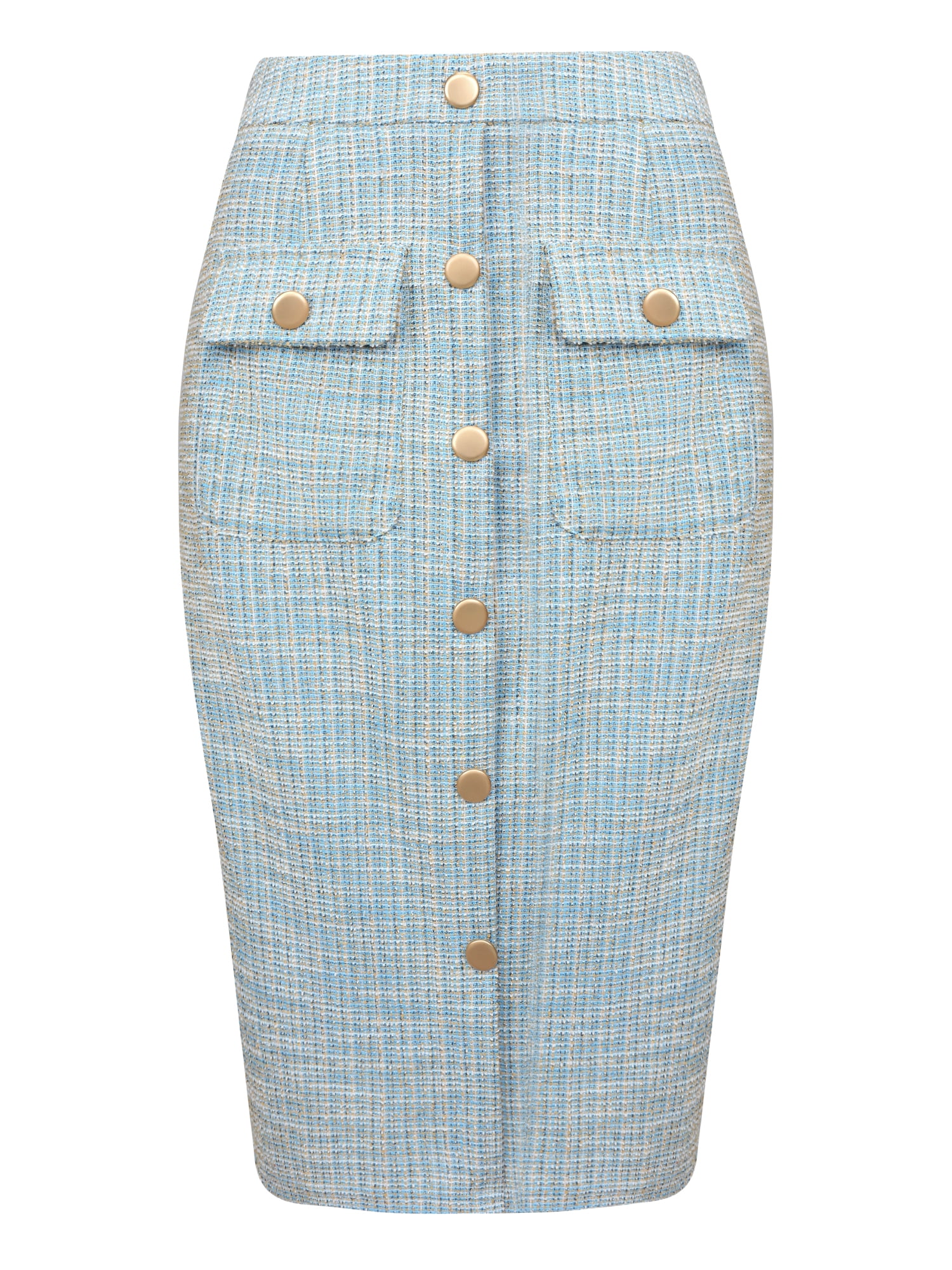 DARING DIVA Women's Tweed Work Office Midi Pencil Skirts with Pocket XX-Large Light Blue
