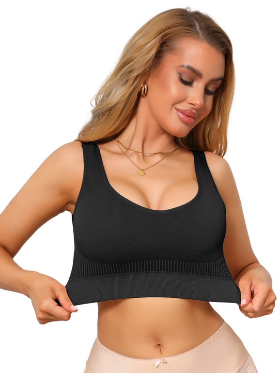 Women's U-Neck Breathable Wide Strap Padded Sports Bra 3XL Dark Gray