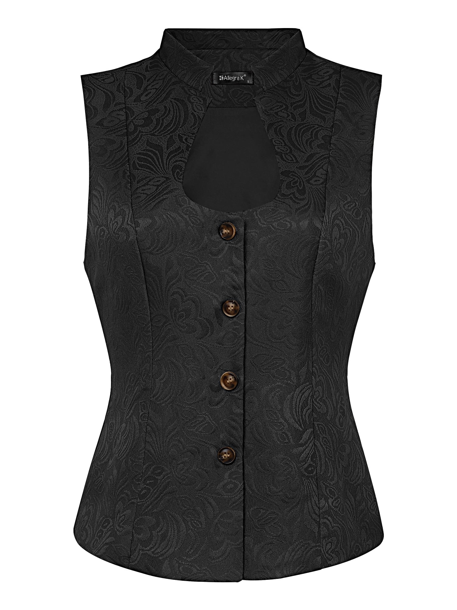 DARING DIVA Women's U Neck Jacquard Single Breasted Floral Gothic Waistcoat M Black