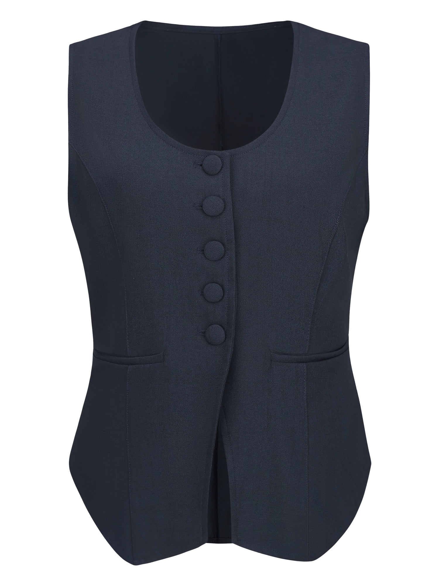 DARING DIVA Women's U Neck Sleeveless Button Down Waistcoat Suit Top XL Dark Blue
