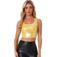 thumbnail image 1 of DARING DIVA Women's U Neck Sleeveless Clubwear Metallic Crop Top S Yellow, 1 of 6