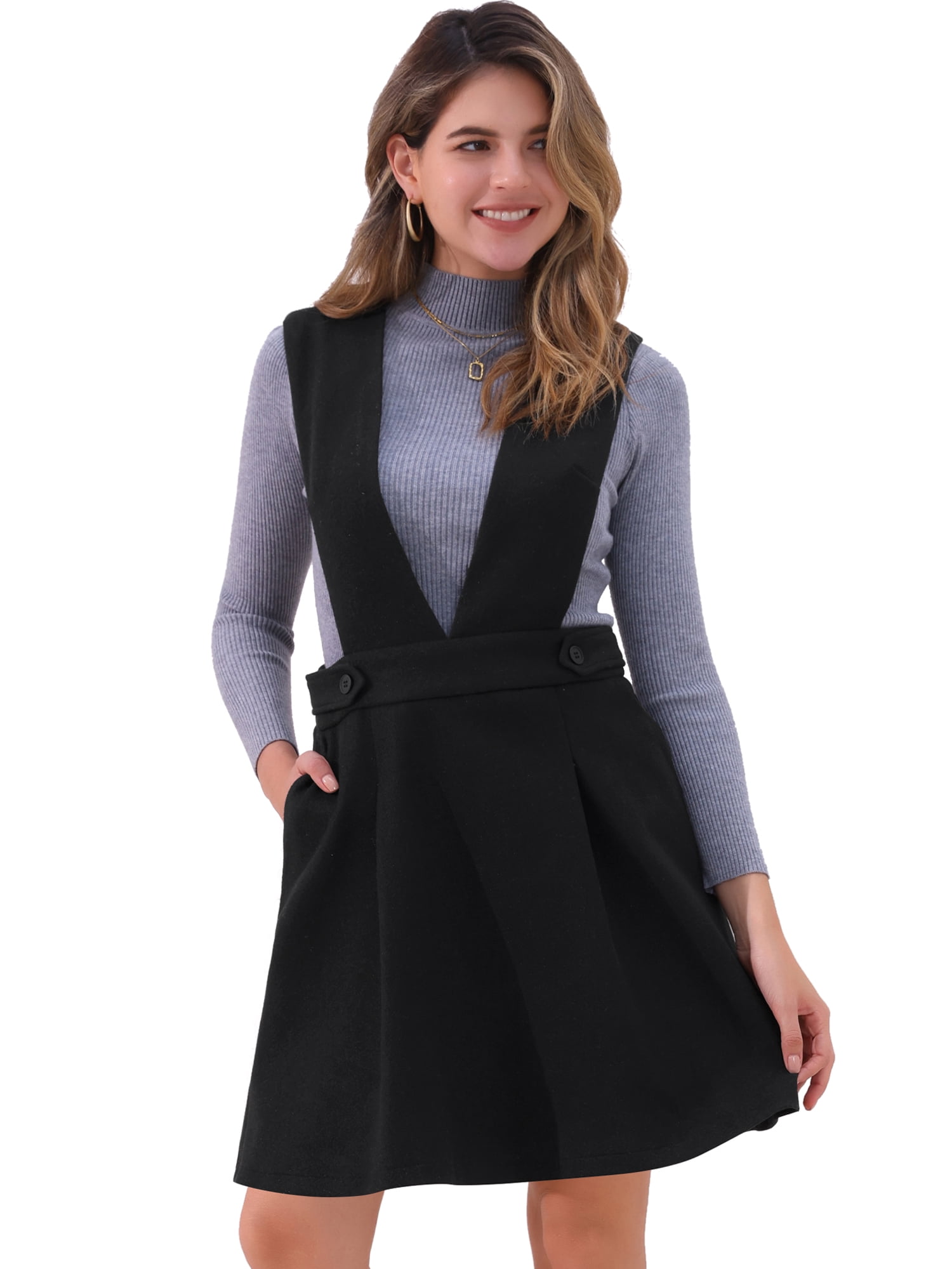 DARING DIVA Women's V Neck A Line Above Knee Pinafore Dress XL Black