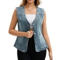 thumbnail image 1 of DARING DIVA Women's V Neck Button Down Sleeveless Casual Denim Vest L Blue Grey, 1 of 7