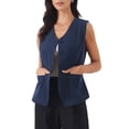 thumbnail image 1 of DARING DIVA Women's V Neck Button Down Waistcoat with Pockets S Dark Blue, 1 of 7