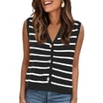 thumbnail image 1 of DARING DIVA Women's V Neck Button Front Cropped Knitted Striped Sweater Vests S Black, 1 of 6