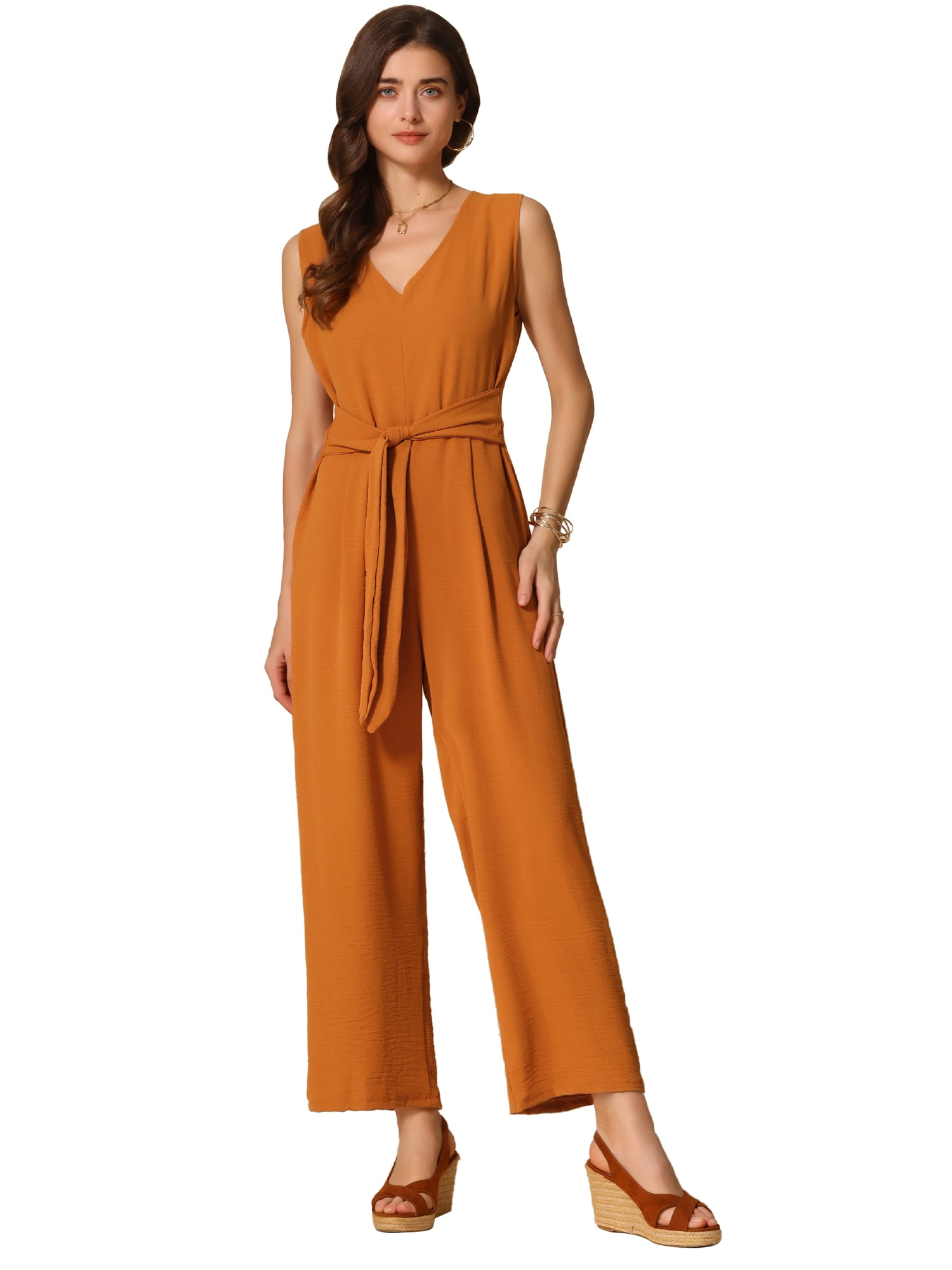 DARING DIVA Women's V Neck Casual Sleeveless Wide Leg Jumpsuit 2XL Orange