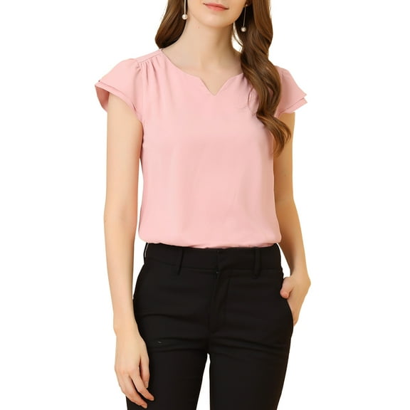 DARING DIVA Women's V Neck Casual Solid Cap Blouse Top L Light Pink