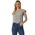 thumbnail image 1 of DARING DIVA Women's V Neck Casual Solid Cap Blouse Top M Dark Grey, 1 of 6