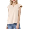 thumbnail image 1 of DARING DIVA Women's V Neck Casual Solid Cap Blouse Top XS Beige, 1 of 7