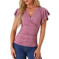 thumbnail image 1 of DARING DIVA Women's V Neck Cinched Waist Ruffle Sleeve Ruched Top S Gray Purple, 1 of 6