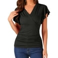 thumbnail image 1 of DARING DIVA Women's V Neck Cinched Waist Ruffle Sleeve Ruched Top XL Black, 1 of 6