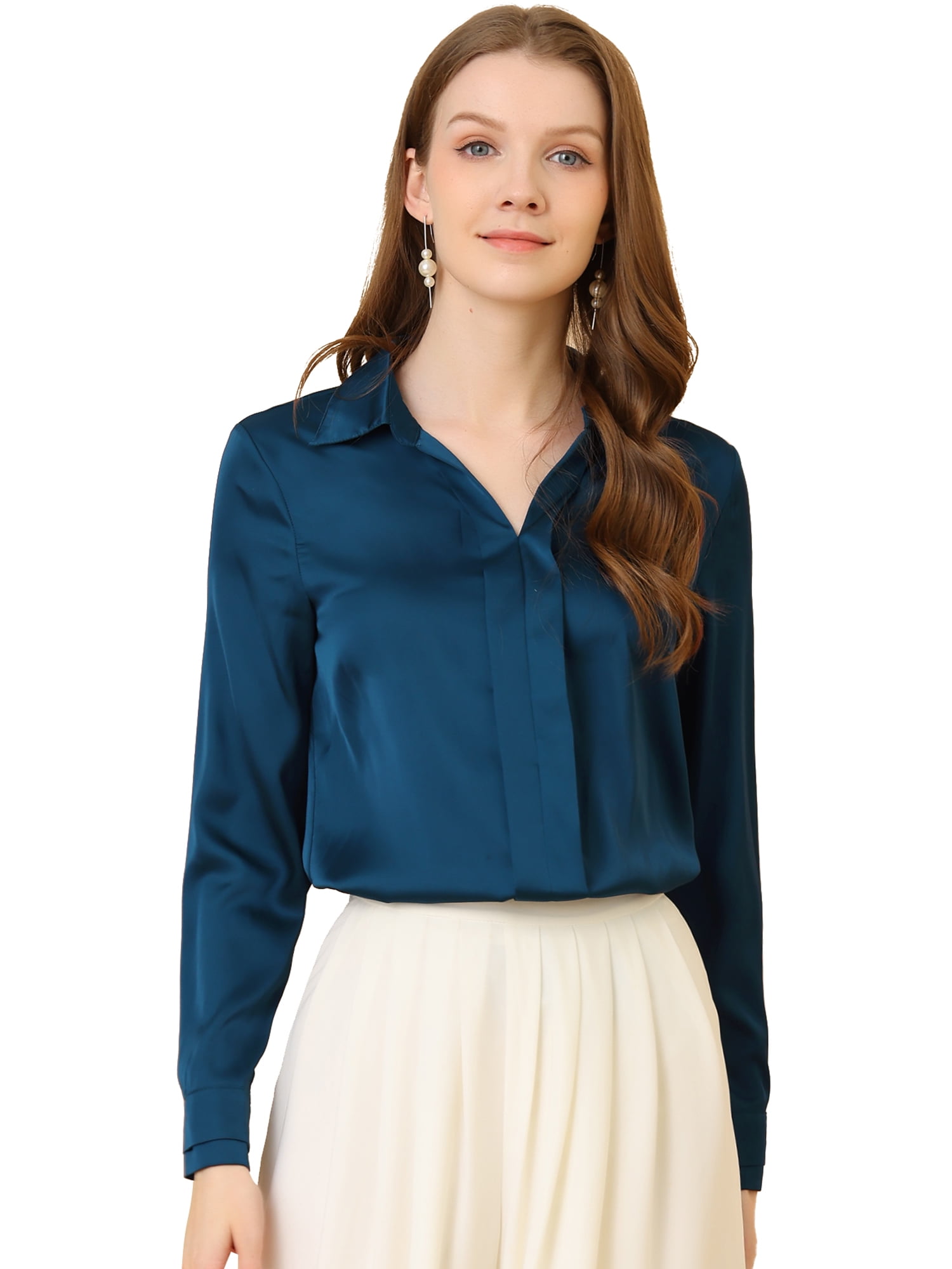 DARING DIVA Women s V Neck Classic Work Office Long Sleeve Shirt XL daring-diva-women-s-v-neck-classic-work-office-long-sleeve-shirt-xl