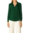 thumbnail image 1 of DARING DIVA Women's V Neck Classic Work Office Long Sleeve Shirt XS Dark Green, 1 of 7