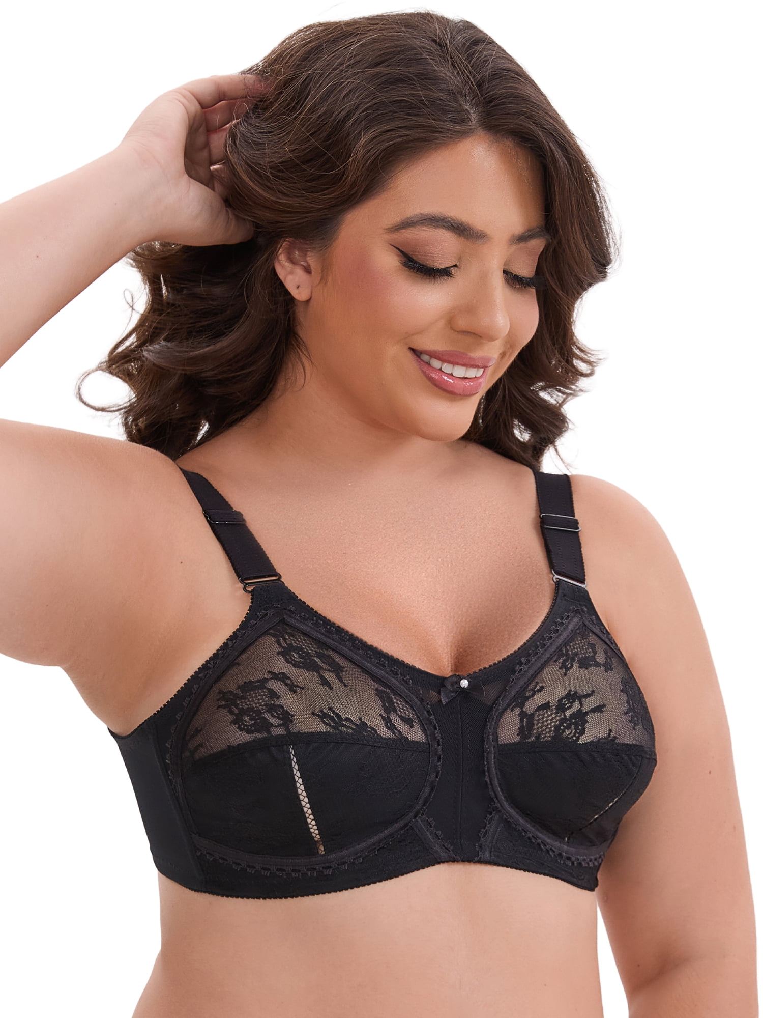 DARING DIVA Women's V-Neck Full Cup Wireless Adjustable Straps Bralette Lace 36C Black