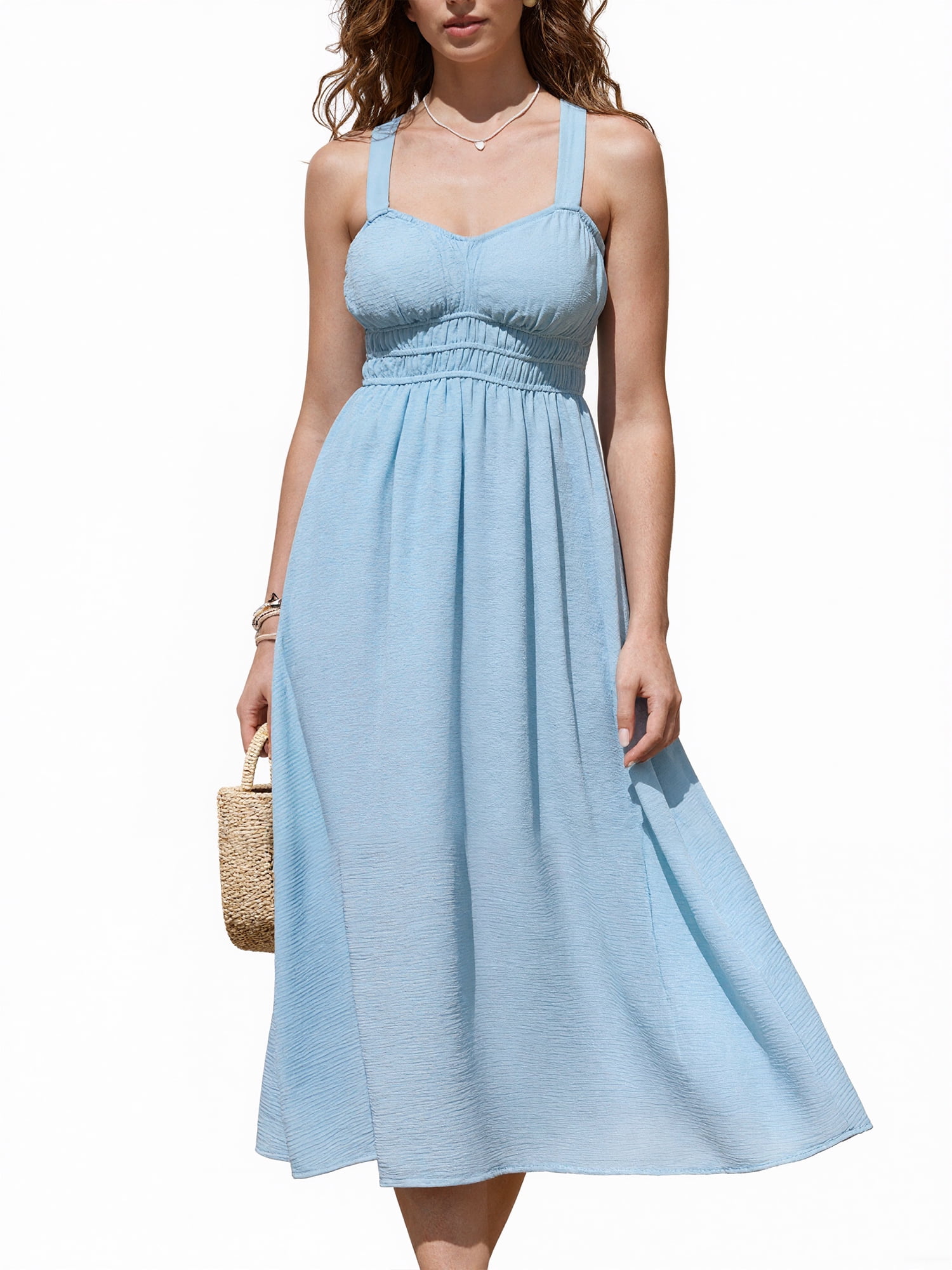 DARING DIVA Women's V Neck Off Shoulder High Waist Backless Dress S Light Blue