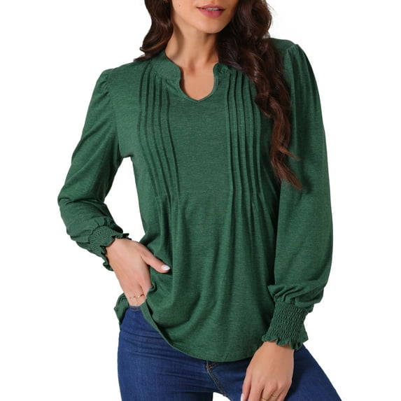 DARING DIVA Women's V Neck Pleated Casual Tunic Blouses XL Green