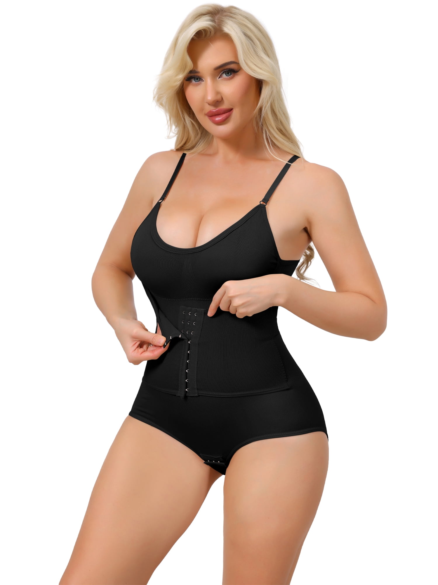 DARING DIVA Women's V Neck Push Up Butt Lifting Front Hook Bodysuit XX-Large Black