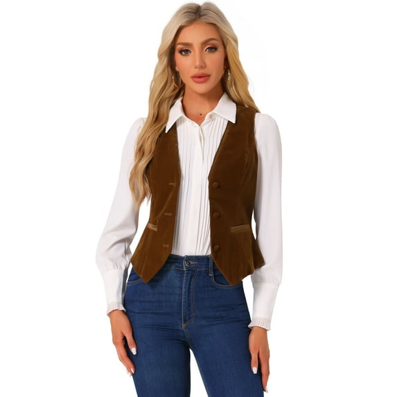 DARING DIVA Women's V Neck Retro Velvet Racerback Steampunk Vest M Brown