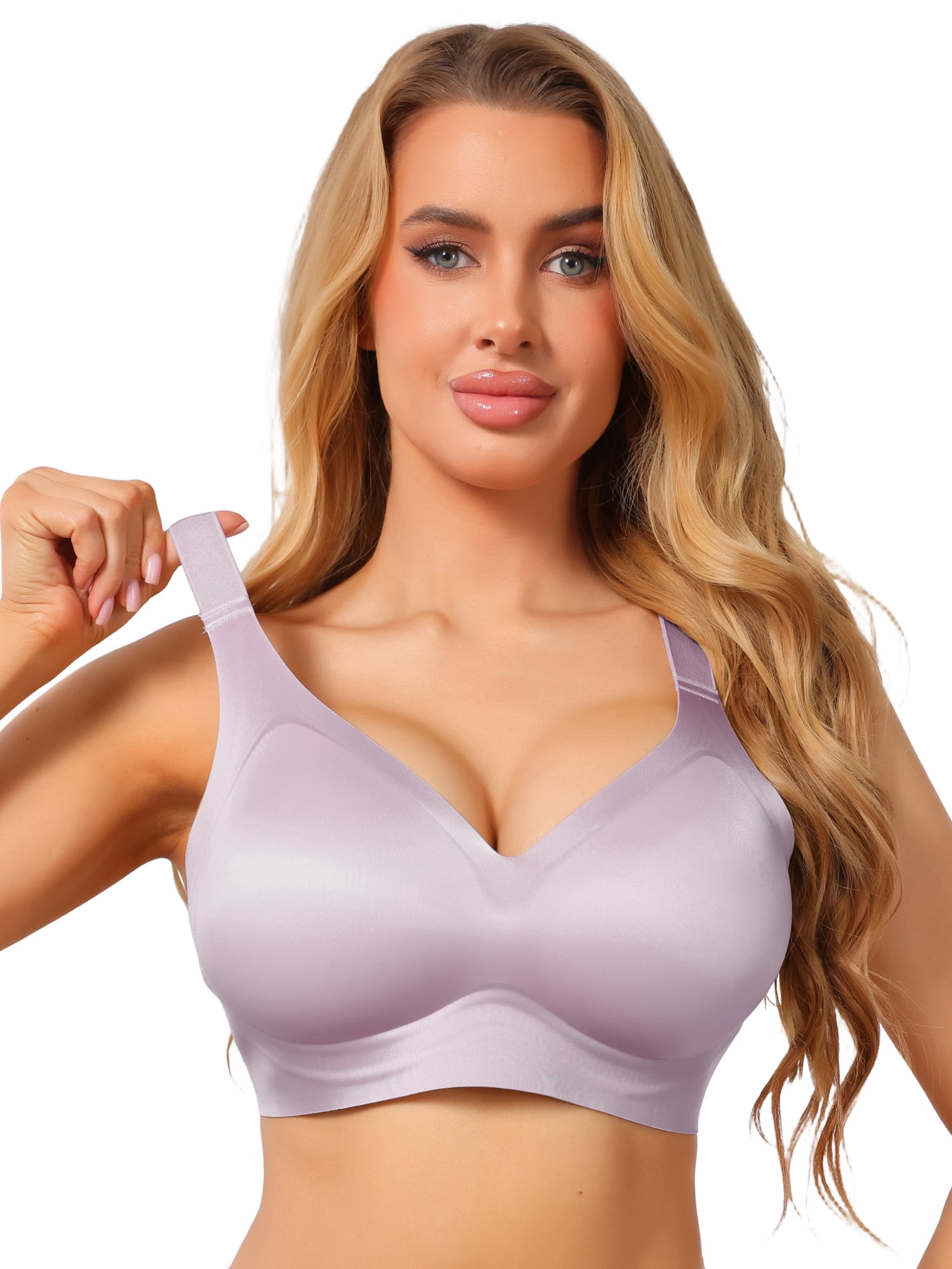 DARING DIVA Women's V Neck Seamless Wireless Wide Strap Soft Minimizer Bra 4XL Purple