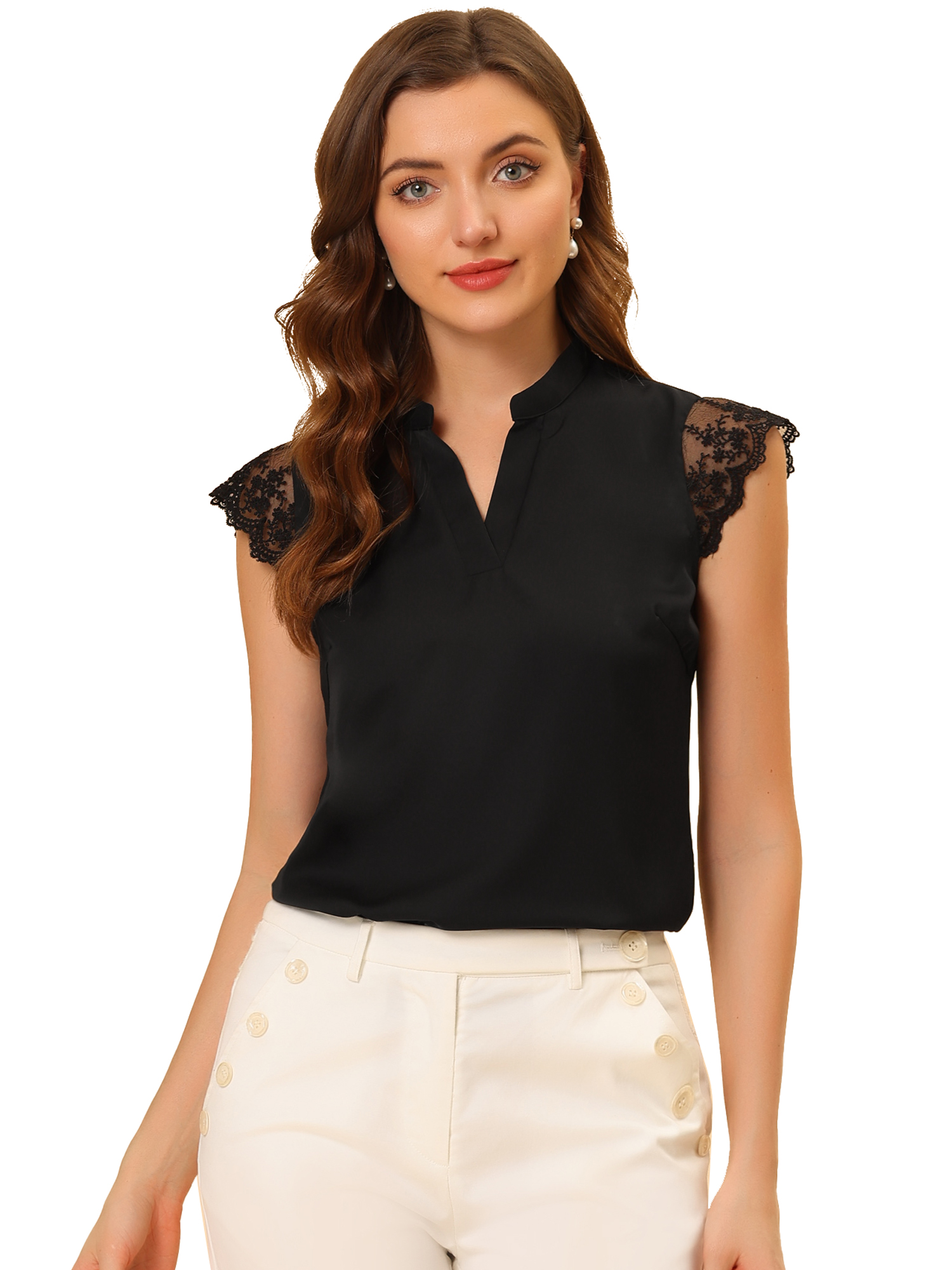 DARING DIVA Women's V Neck Sleeveless Basic Blouse Top L Black