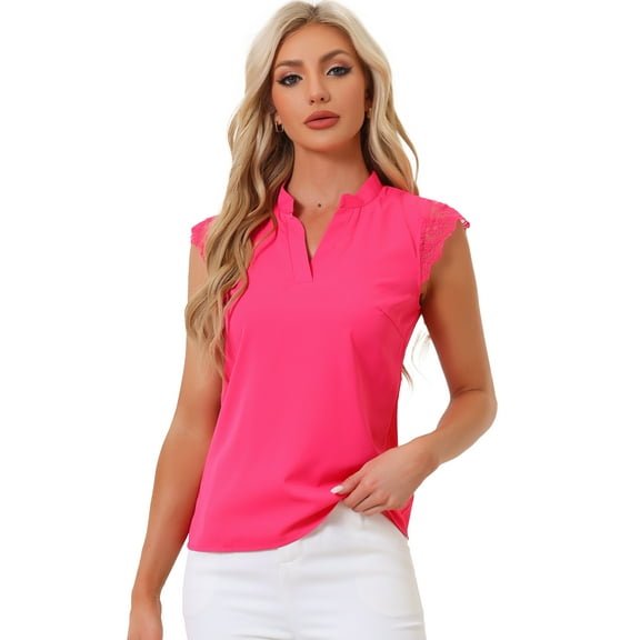 DARING DIVA Women's V Neck Sleeveless Basic Blouse Top L Hot Pink