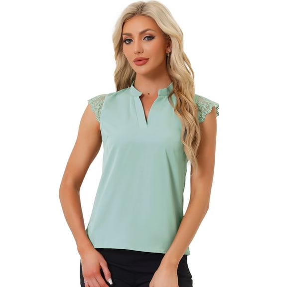 DARING DIVA Women's V Neck Sleeveless Basic Blouse Top S Pea Green