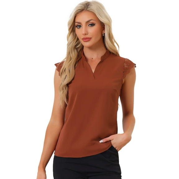 DARING DIVA Women's V Neck Sleeveless Basic Blouse Top XL Brown Red