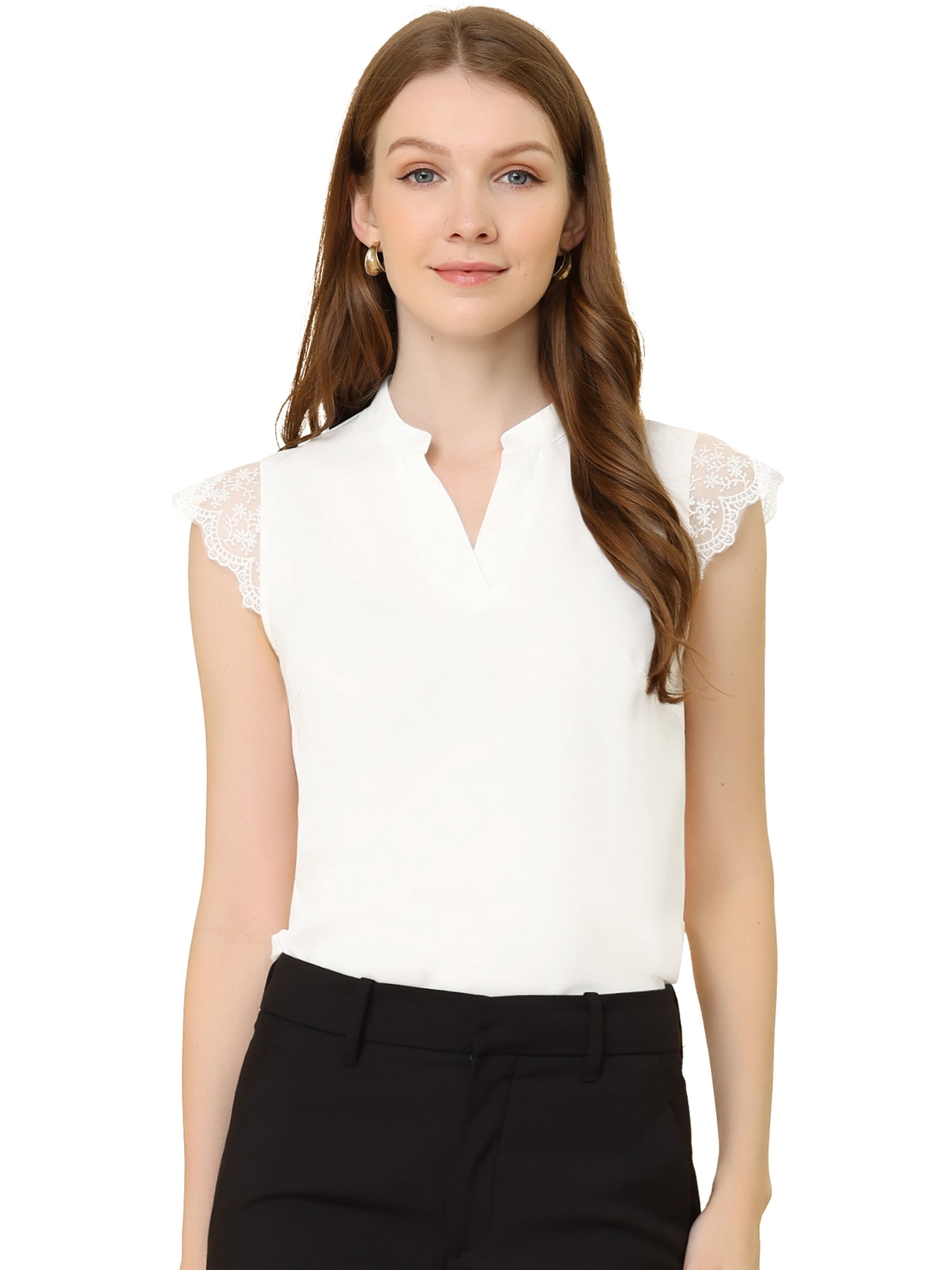DARING DIVA Women's V Neck Sleeveless Basic Blouse Top XL White