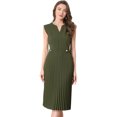 thumbnail image 1 of DARING DIVA Women's V Neck Sleeveless Button Pleated Midi Dresses S Army Green, 1 of 6