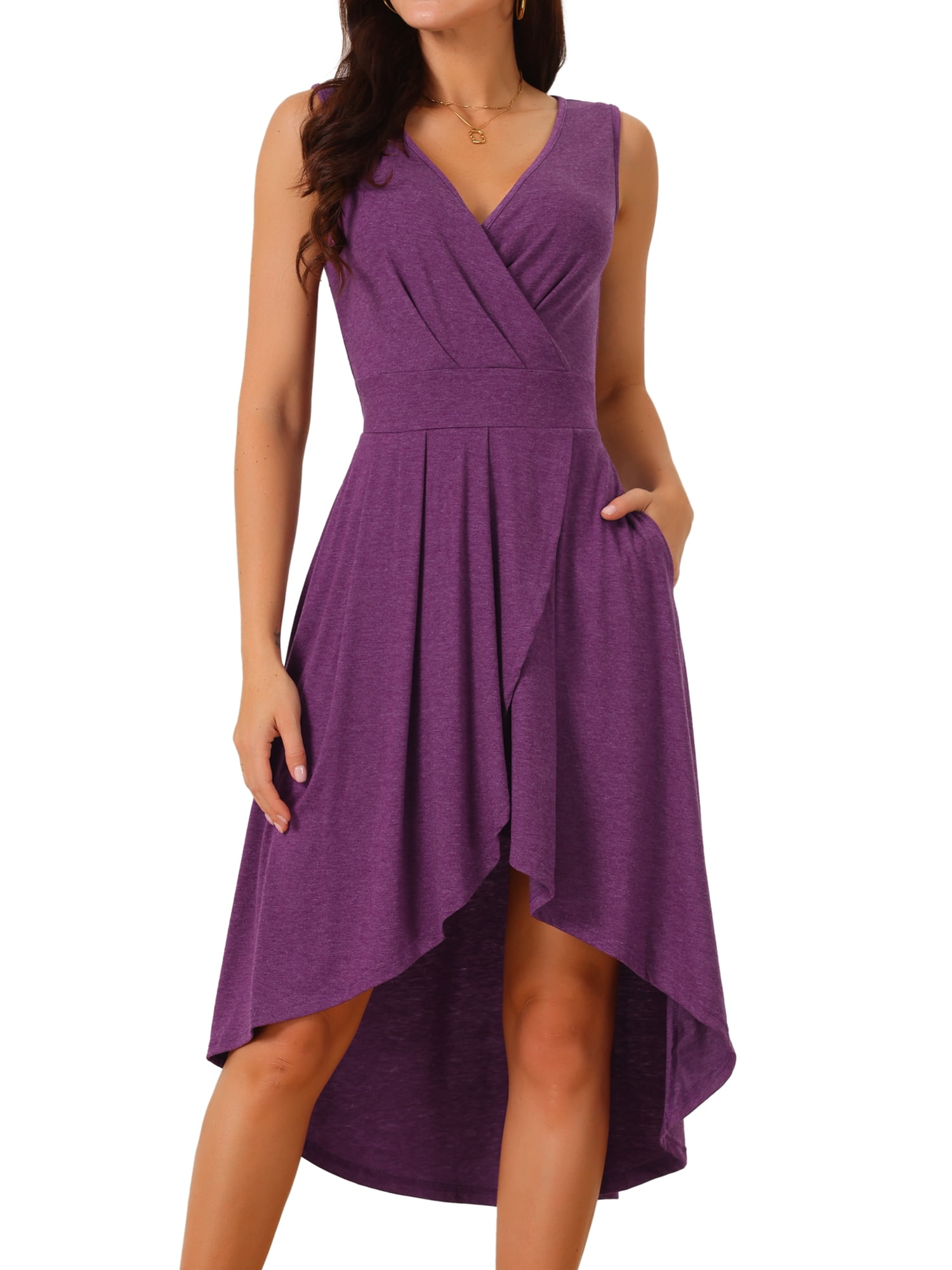 DARING DIVA Women's V Neck Sleeveless Midi Wrap Dresses L Purple